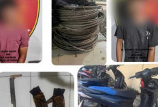 Nekat Potong Kabel Listrik di Kebun Sawit, Dua Pelaku Diamankan Polsek Keluang