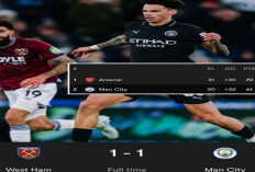 Hasil Liga Premier Inggris: City Ditahan Imbang West Ham 1-1, Selisih 9 Poin dari Arsenal