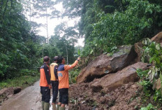 BPBD OKU Bersihkan Material Tanah Longsor di Jalan Desa Gunung Meraksa