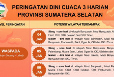 Prakiraan Cuaca Sumatera Selatan Minggu, 4 Januari 2026: Waspada Hujan dan Petir