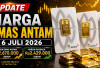 Cek Harga Emas Antam Hari Ini, 6 Juli 2026: Naik Rp19.000 Menjadi Rp2,67 Juta per Gram 