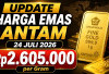 Cek Harga Emas Antam Hari Ini, 24 Juli 2026 : Anjlok Rp35.000, Kini Jadi Rp2.605.000 per Gram